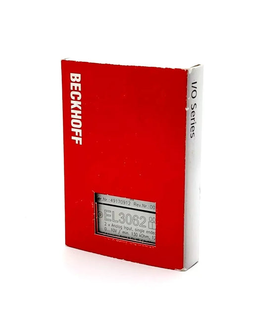 Beckhoff EL3062-0000 EtherCAT-Klemme 2-Kanal-Analog-Eingang in original packaging, red box with label, model number visible.