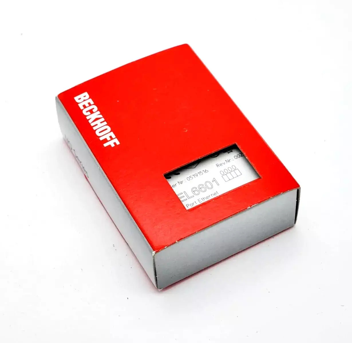 Beckhoff EL6601 EtherCAT-Klemme 1-Port-Kommunikations-Interface in original packaging, side view with product label visible.