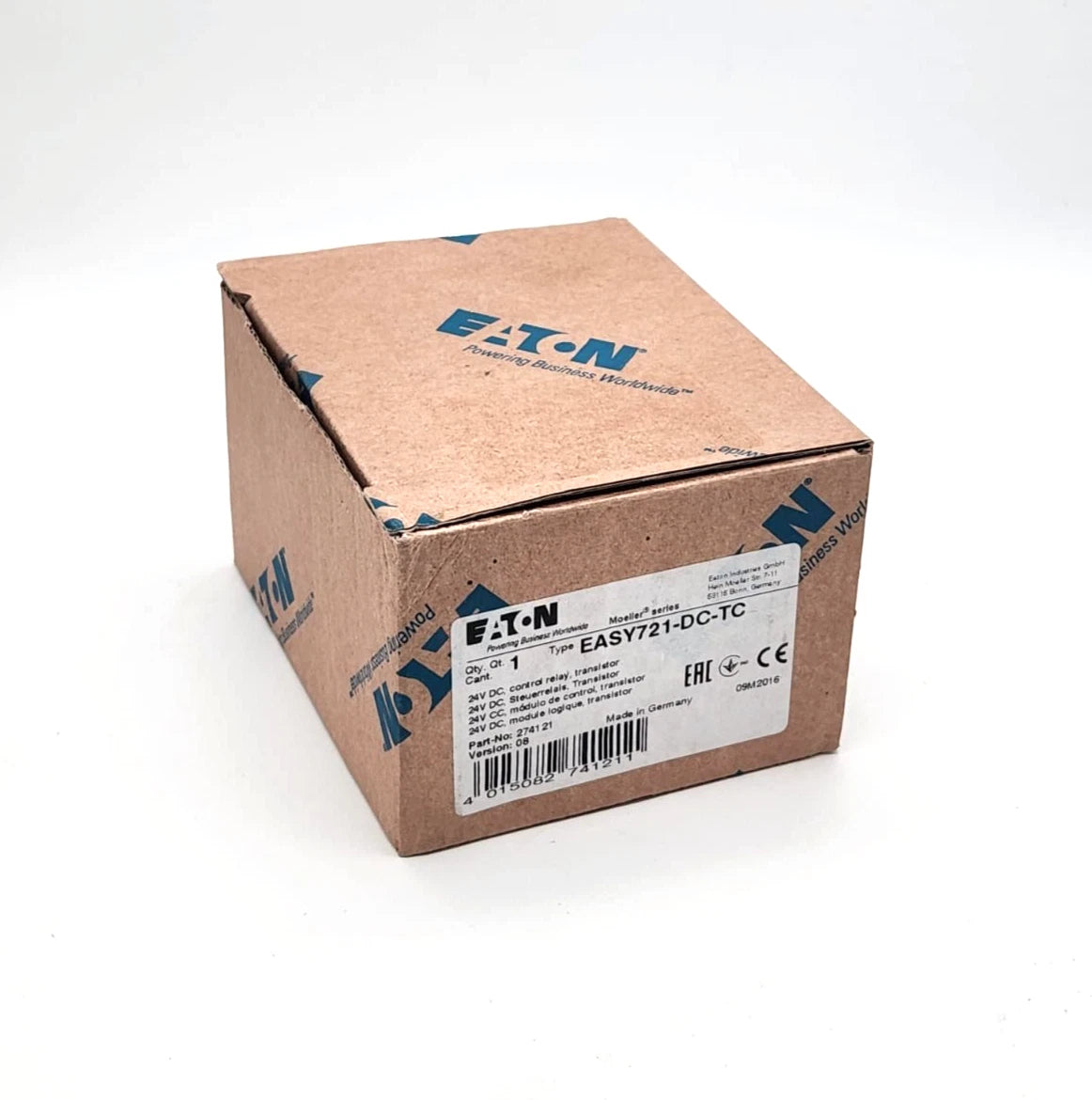 Box packaging of EATON Moeller 274121 EASY721-DC-TC Steuerrelais 24V DC, sealed, brand new.