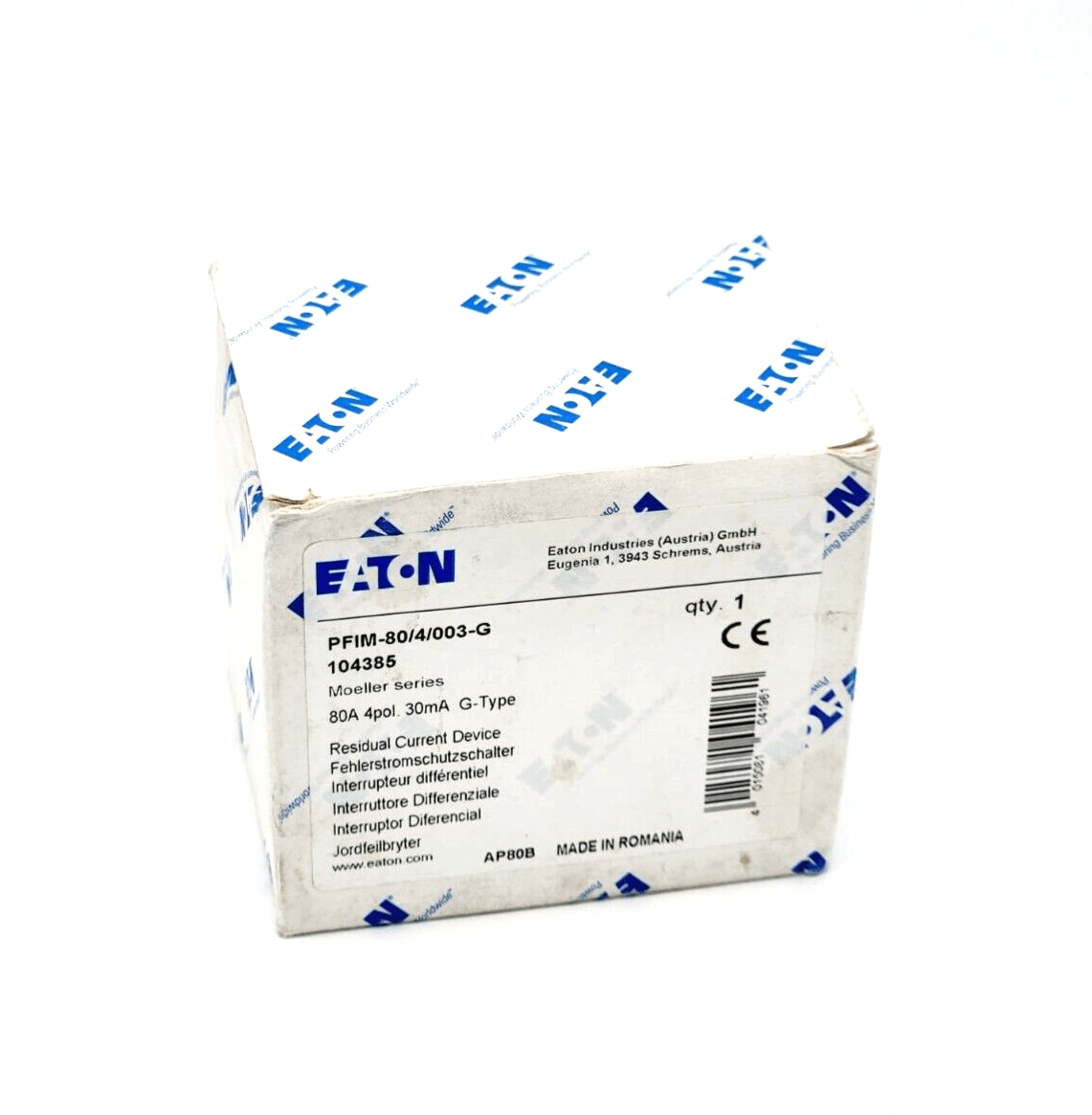 Eaton 104385 Moeller series xPole - PFIM Type AC A U R RCCB 80A 4p 30mA G packaging