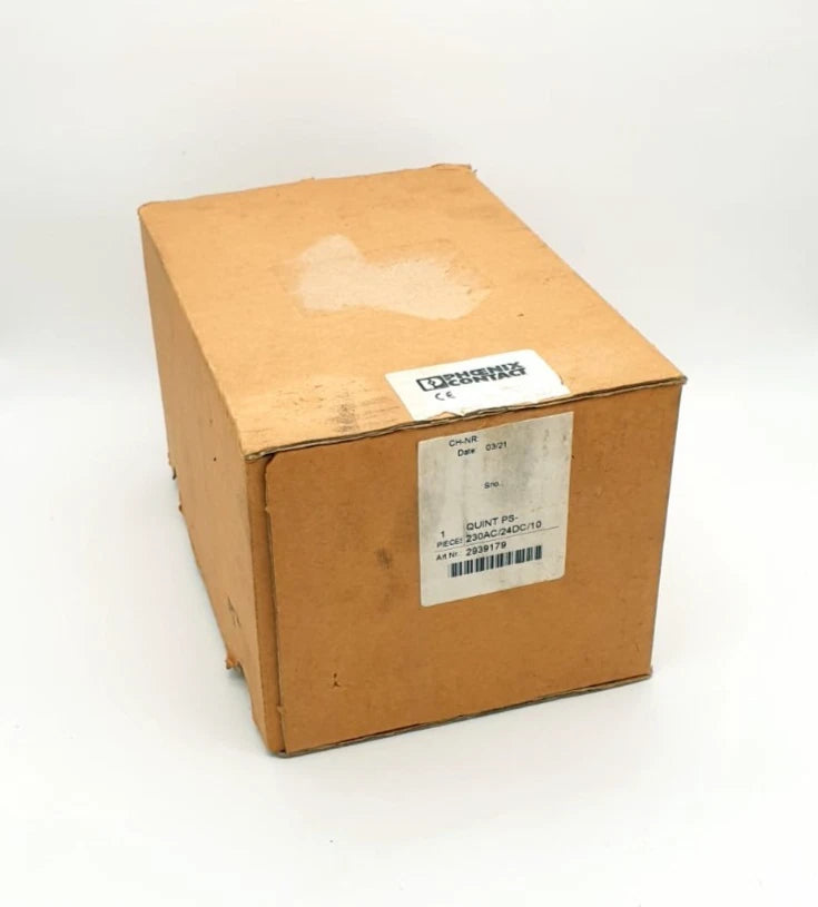 Alt Tag: Packaging of Phoenix Contact 2939179 Stromversorgung QUINT-PS-230AC/24DC/10 power supply box.