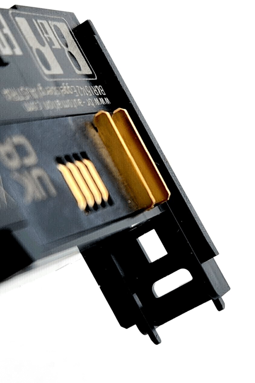 Close-up of B&R X20BM11 Busmodul für 24 VDC I/O-Module, black component with gold connectors, new condition, no original packaging.