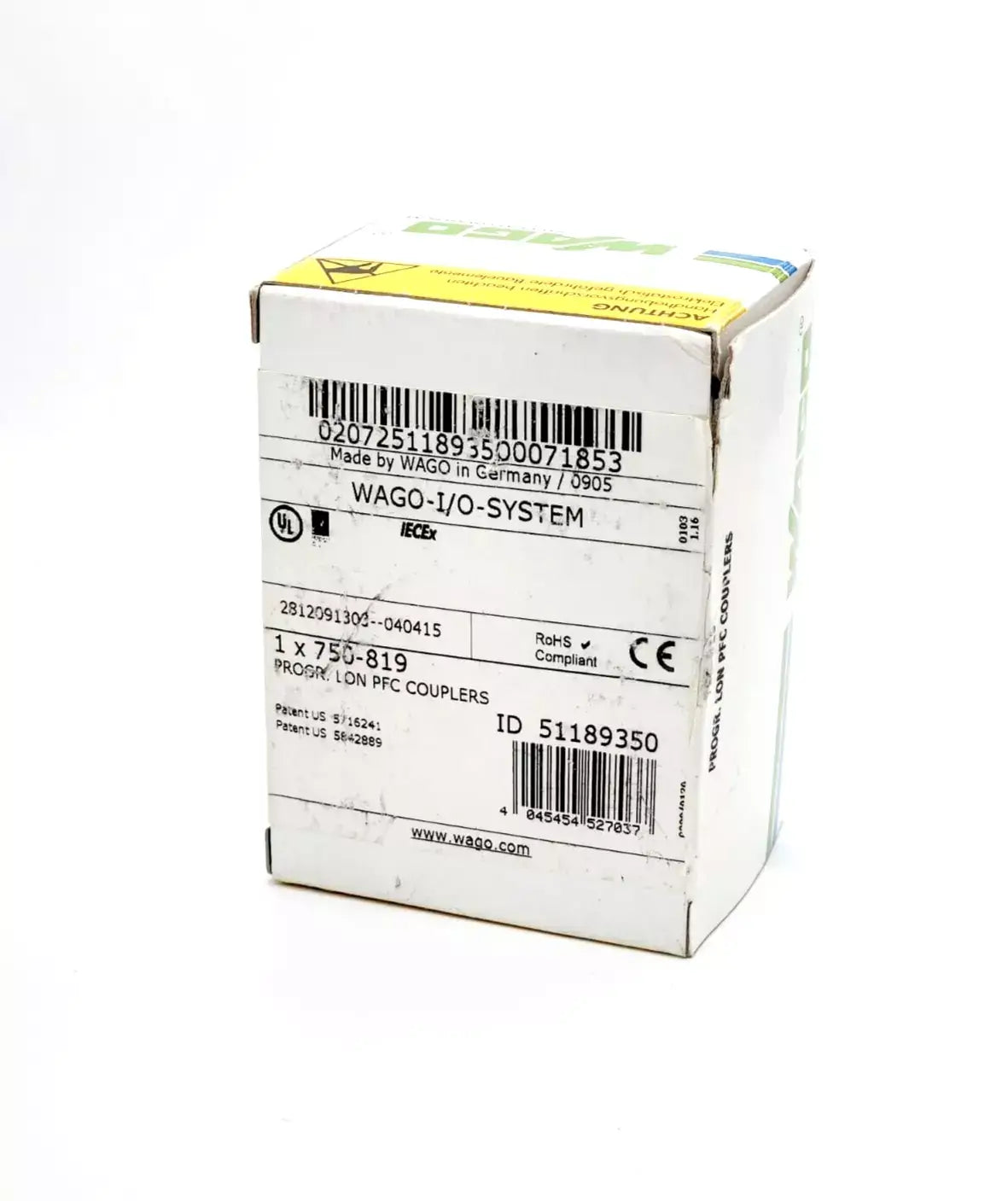 Wago 750-819 Controller LonWorks packaging, showing box label and product details