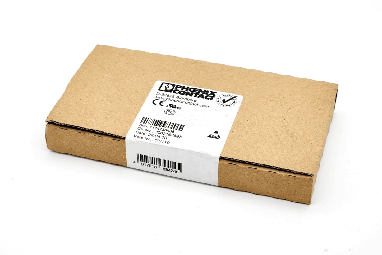 Phoenix Contact 2861302 Analogmodul packaging box on white background, labeled with product details and barcode.