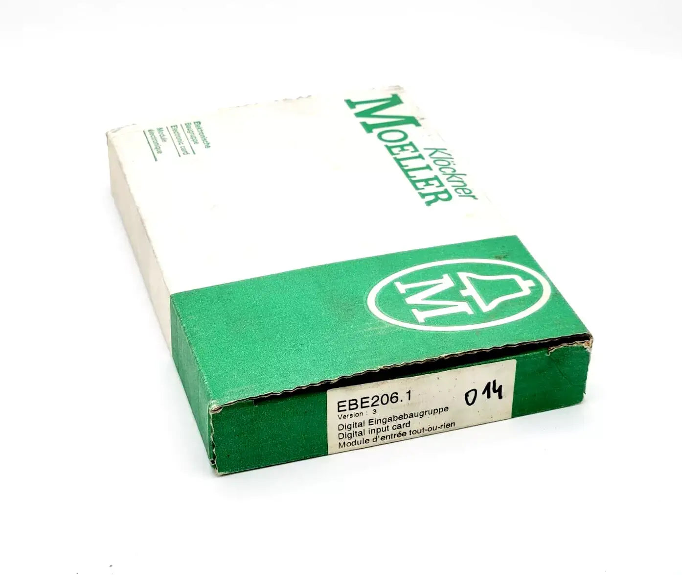 Moeller EBE206.1 digital input module box, green and white packaging with German text, product version 3.