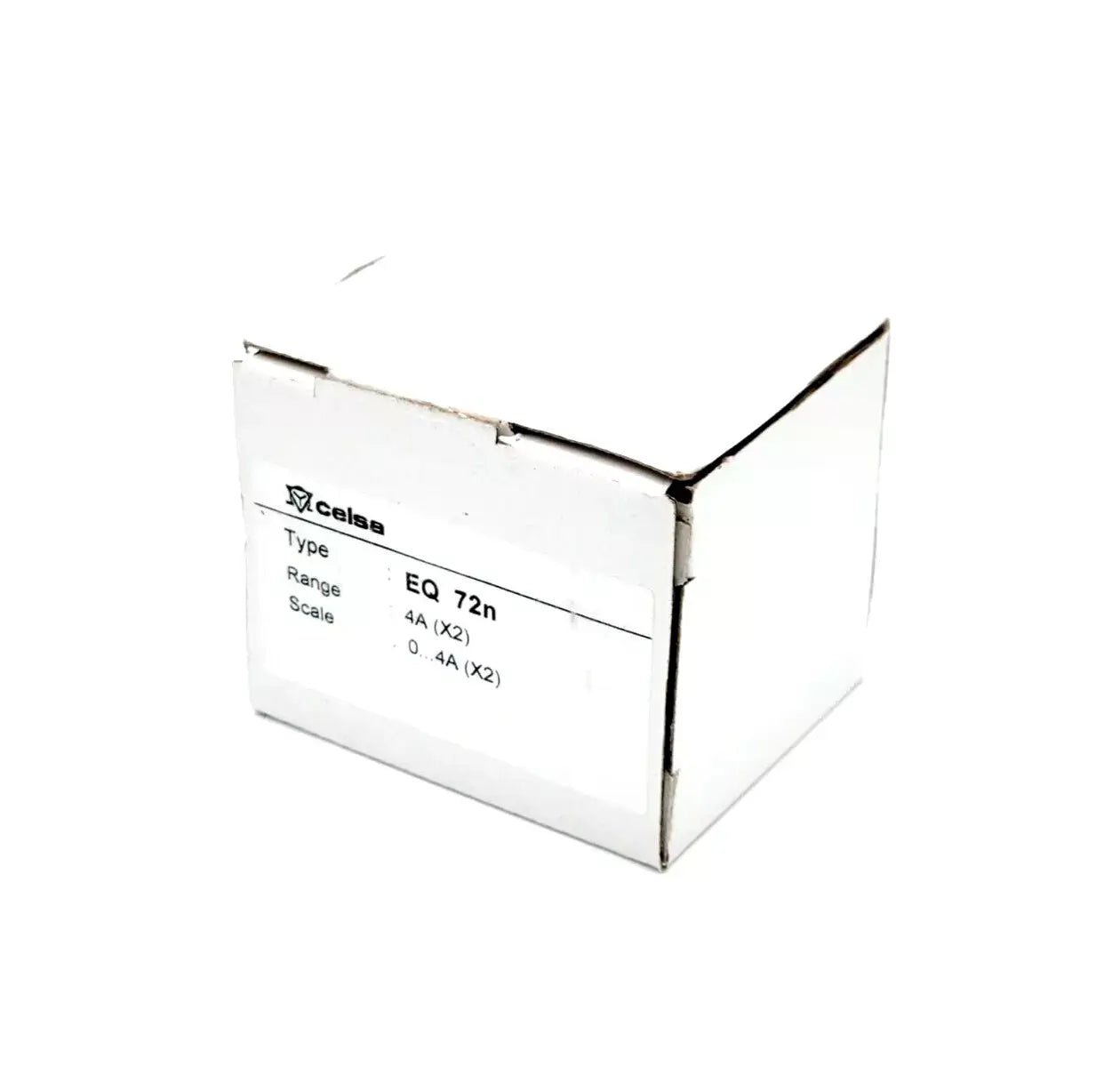 Celsa EQ72n Analog-Messgerät box packaging, model EQ72n, range 0-4A, shown in a standard white box for shipping and storage.