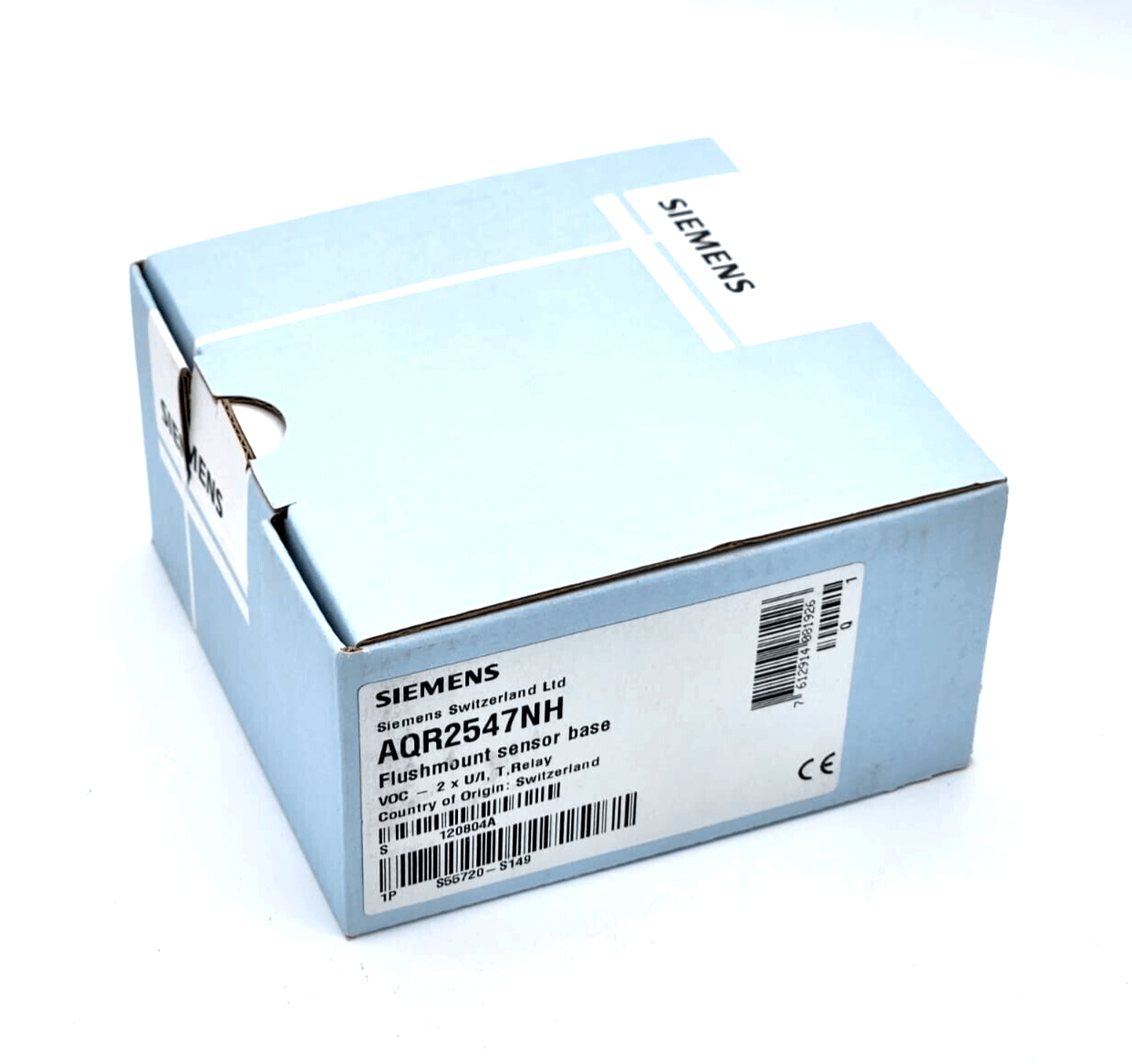 Siemens AQR2547NH basismodul packaging with VOC sensor features and technical specifications label.