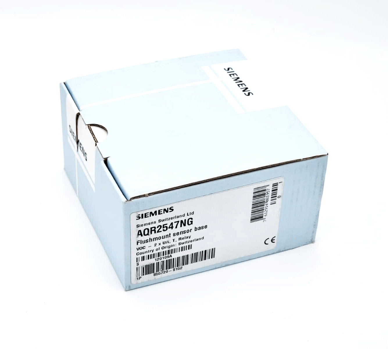 Siemens AQR2547NG box, VOC sensor module, model S55720-S152, electrical connections, analog outputs, digital outputs.