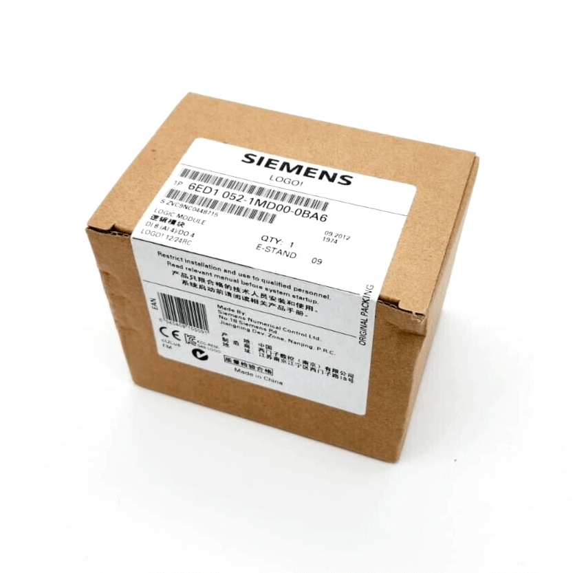 Siemens 6ED1052-1MD00-0BA6 LOGO! 12/24RC logic module in packaging, 12V DC power, modular expandable, 8DE/4DA relay.