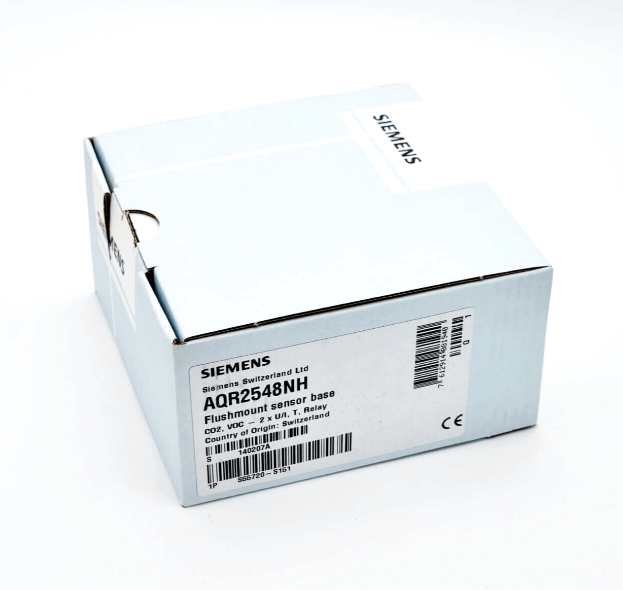 Siemens AQR2548NH basismodul with VOC and CO2 sensor in packaging, model S55720-S151, designed for electrical systems integration.