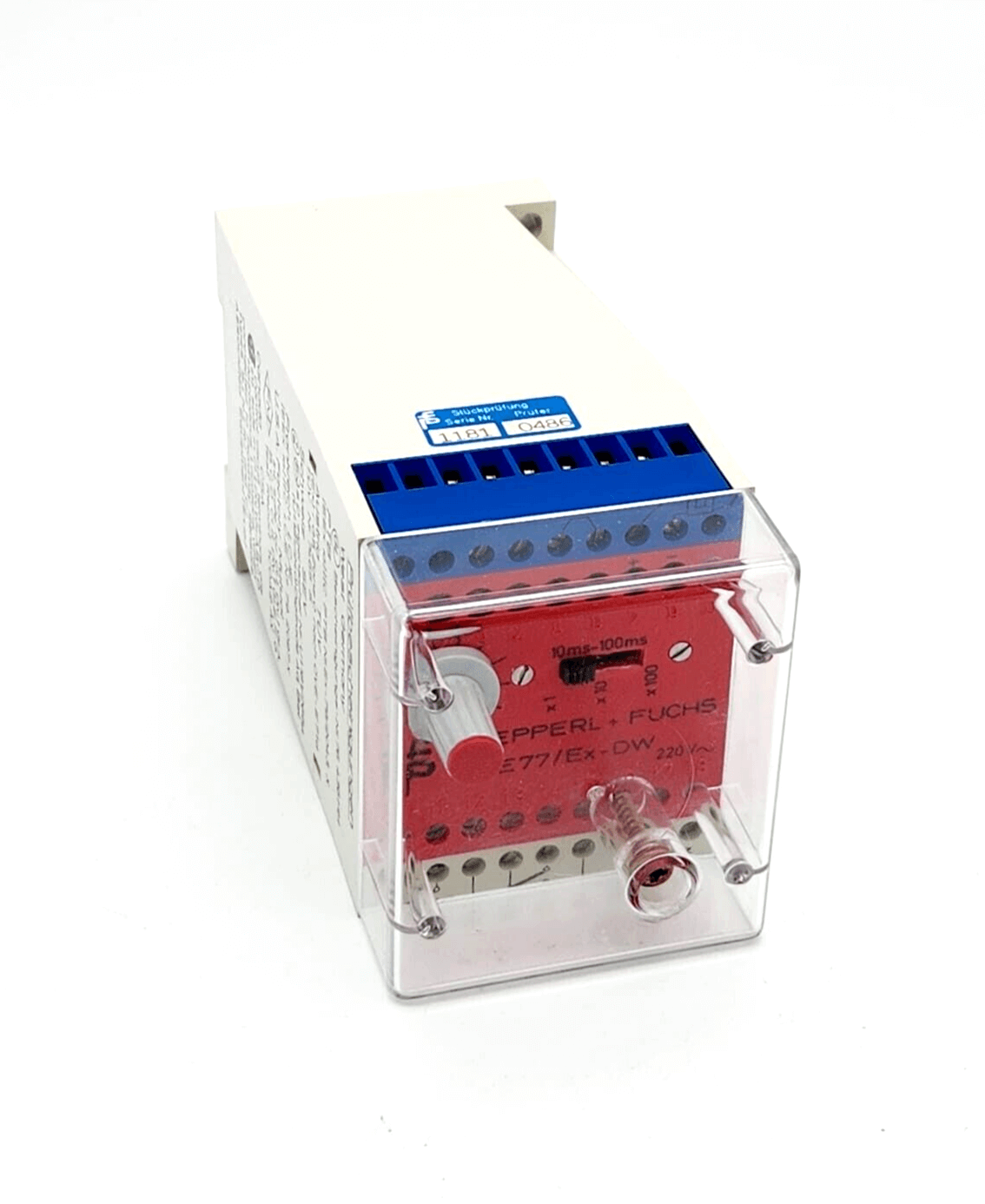 Pepperl+Fuchs WE77/Ex-DW relay amplifier, model EX-79/2043 X, features 250V 4A 500 VA relay contact output.