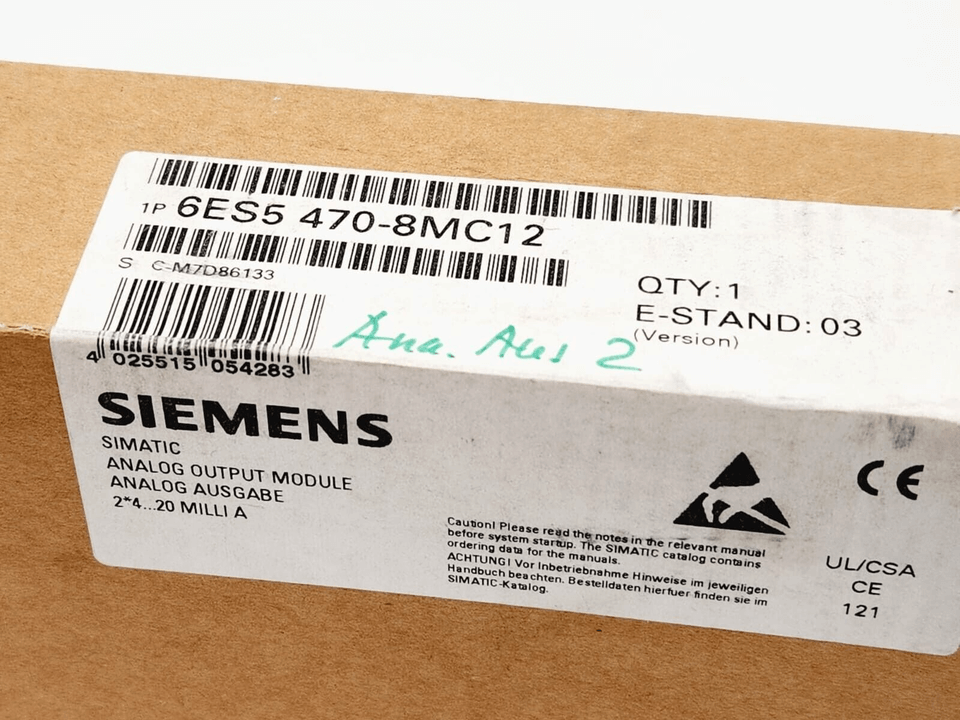 Sealed Siemens 6ES5470-8MC12 SIMATIC S5 Analogausgabe 470 in original packaging.