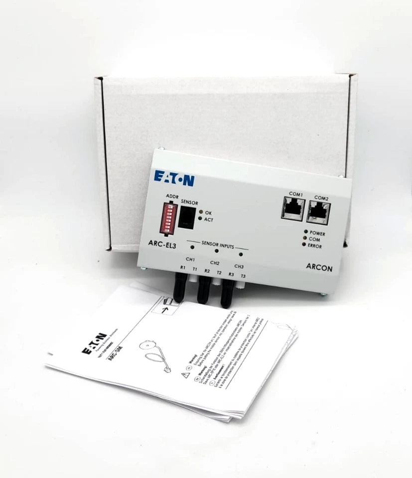 Eaton ARC-EL3 Slave unit ARC-EL3-004025 with packaging and user manuals, ideal for IT system earth fault monitoring.