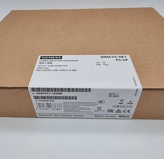 Box of Siemens 6GK1571-1AA00 Kommunikationsprozessor CP 5711 USB-Adapter | sealed, showing product label and specifications