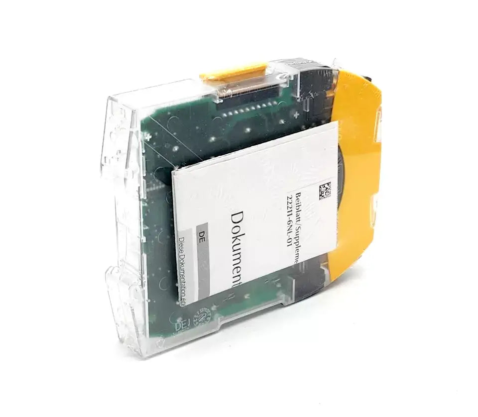 Pilz 750102 PNOZ s2 Sicherheitsschaltgerät, 24VDC, with 3 n/o and 1 n/c contacts, safety relay, side view showing document.