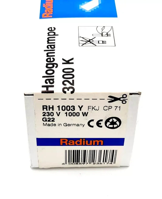 Radium RH 1003 Y FKJ CP71 Halogen-Lampe 3200K 230V 1000W G22 packaging box