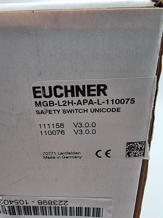 Euchner 110075 MGB-L2H-APA-L-110075 Zuhalteset packaging with safety switch details.