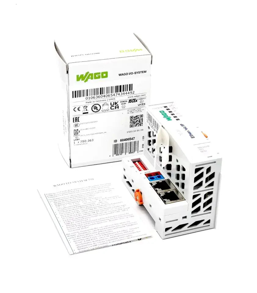 Wago 750-363 Feldbuskoppler EtherNet/IP 4th Gen ECO with packaging and documentation
