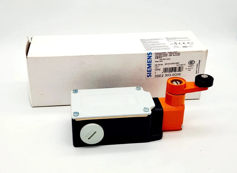 Siemens 3SE2303-0GW Metallgehäuse Positionsschalter mit Rollenstößel in Originalverpackung, IP65 Schutzart, Schraubbefestigung