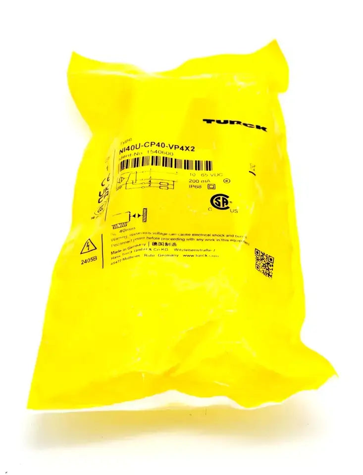 Turck 1540600 Induktiver Sensor NI40U-CP40-VP4X2 sealed in yellow packaging.