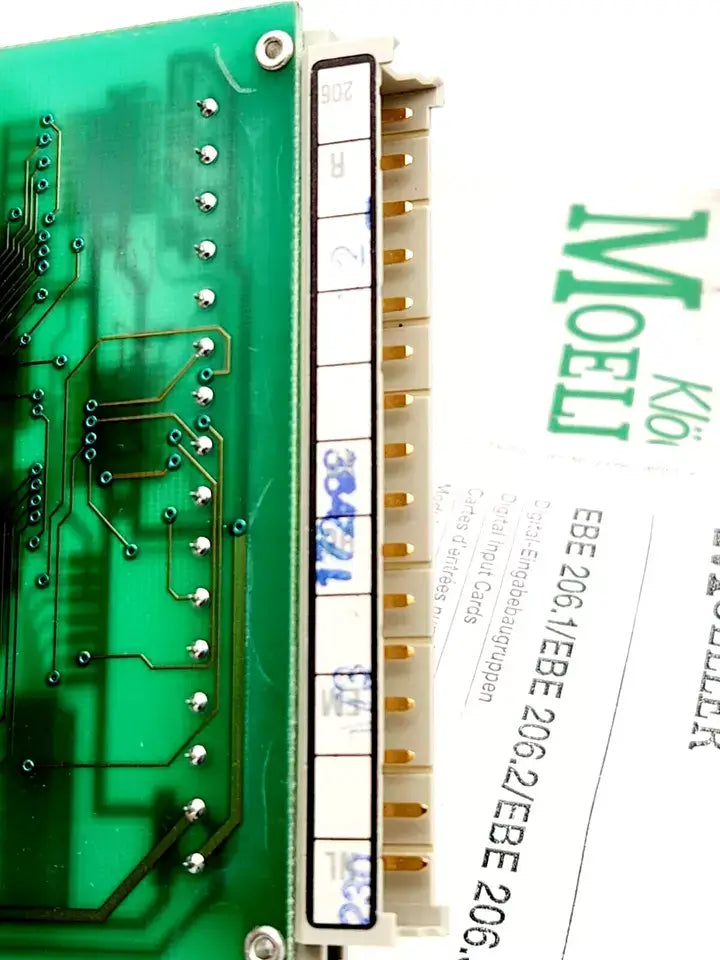 Moeller EBE206.1 digital input module with 16 input channels, 24V DC voltage, and plug-in terminals, version 3 displayed.