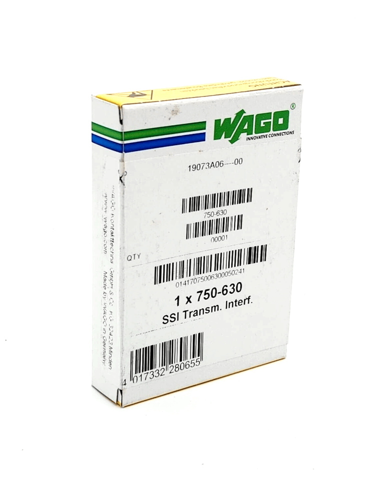 Wago 750-630 SSI Interface packaging with barcodes and product branding