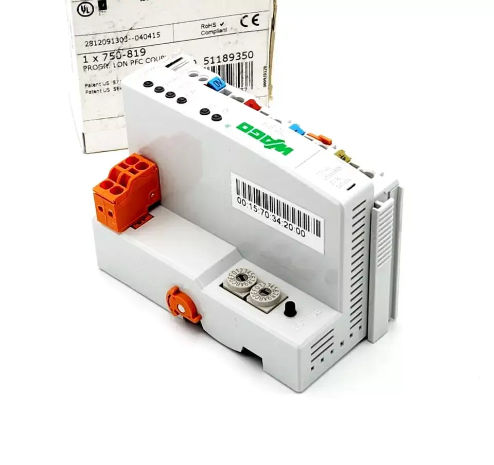 Wago 750-819 Controller LonWorks in original packaging, showing fieldbus-controller PLC features for communication networks