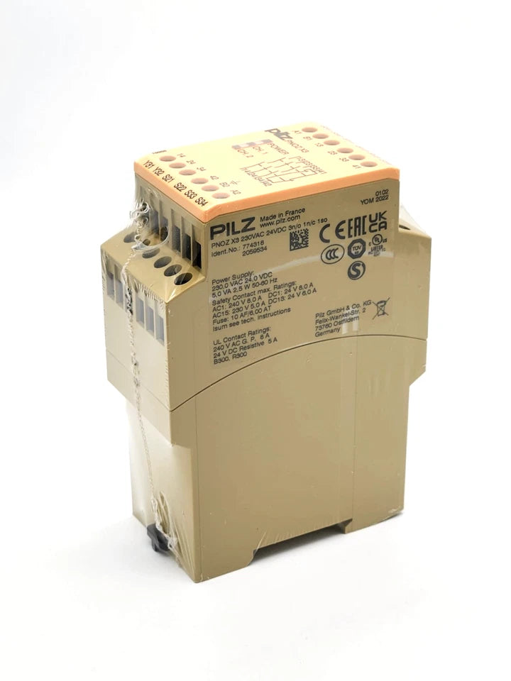 Pilz 774318 PNOZ X3 Sicherheitsschaltgerät 230VAC 24VDC 3n/o 1n/c 1so | sealed, new safety relay, original packaging.
