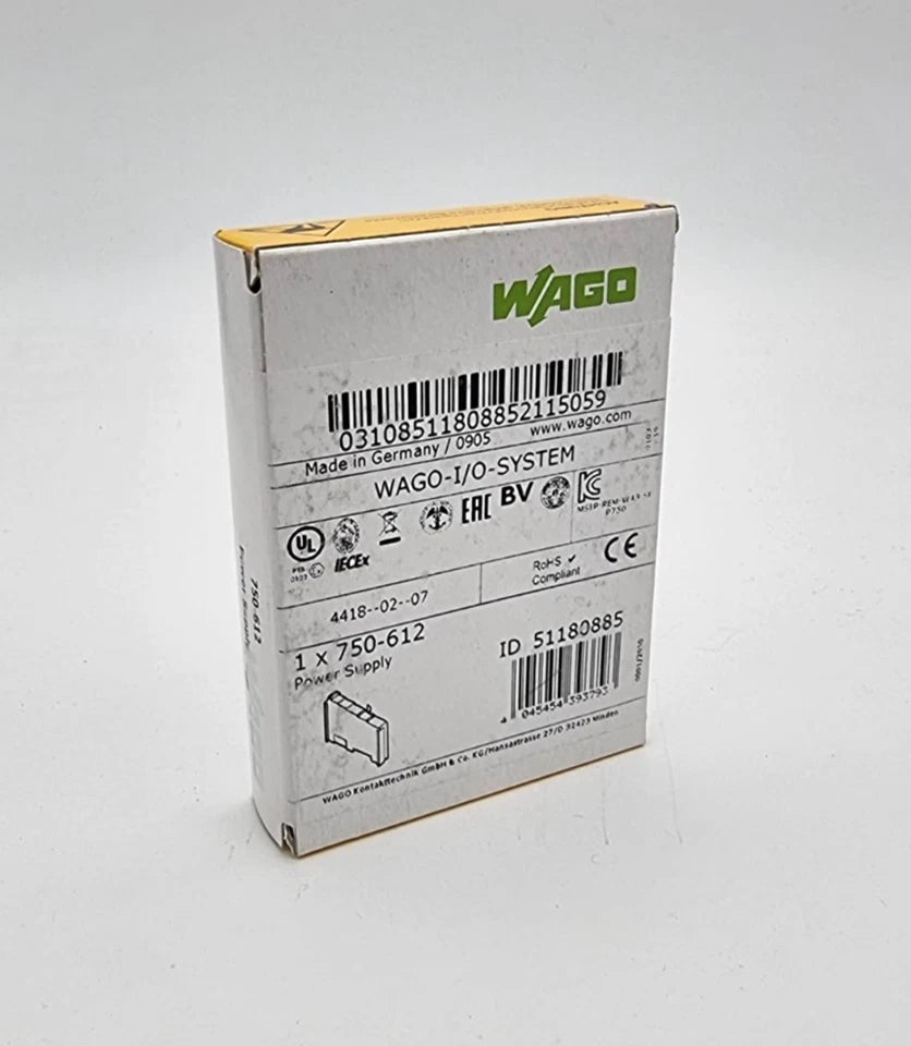 Wago 750-612 Potentialeinspeisung AC/DC 0 … 230 V | sealed box showing product packaging and labels.