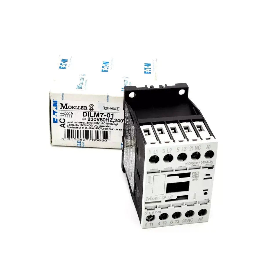 Moeller 276585 DILM7-01 Leistungsschütz (230V50HZ,240V60HZ), 3-polig, 3kW with box display, AC operation, screw terminals.