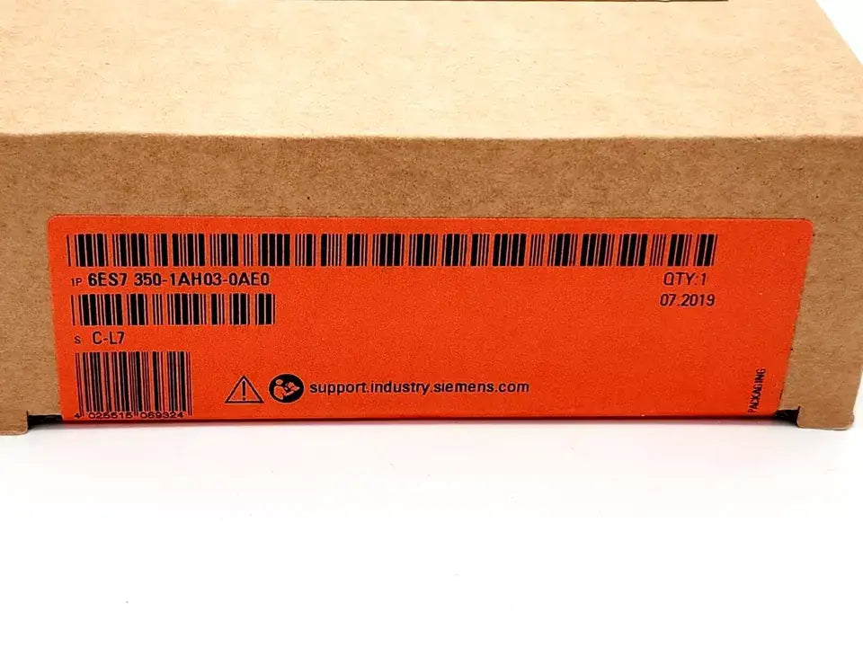 Sealed packaging of Siemens 6ES7350-1AH03-0AE0 SIMATIC S7-300 Zählerbaugruppe FM 350-1 with label visible.