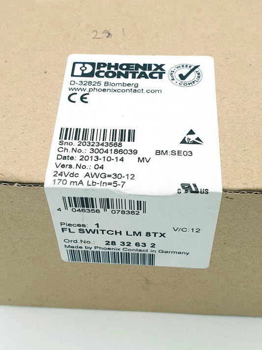 Phoenix Contact 2832632 Industrial Ethernet Switch FL SWITCH LM 8TX | sealed product packaging.
