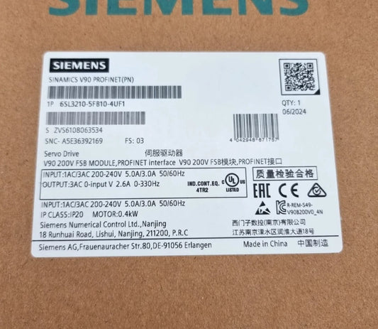 Siemens 6SL3210-5FB10-4UF1 SINAMICS V90 Servo-Umrichter | sealed