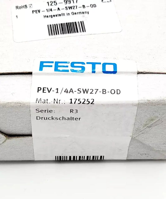 Festo 175252 Druckschalter PEV-1/4-A-SW27-B-OD Serie R3 | sealed packaging with original label and specifications visible