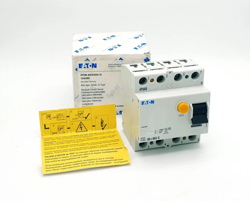 Eaton 235453 PFIM-40/4/003-G-MW Fehlerstromschutzschalter 40A 4p 30mA Typ G with packaging and instructions