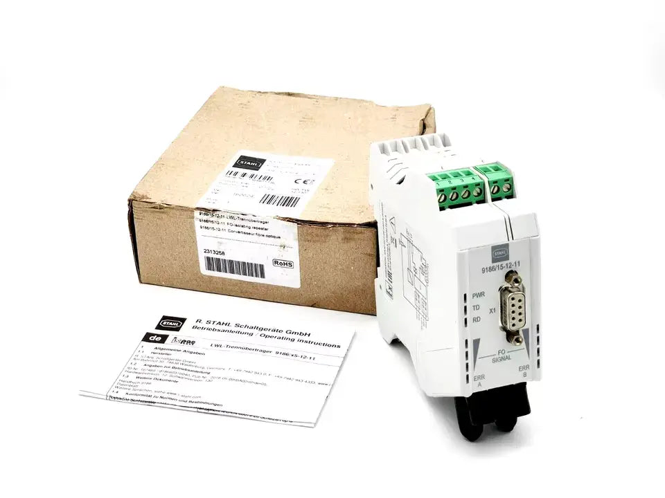 STAHL 160624 LWL Feldbus Trennübertrager 9186/15-12-11 with packaging and manual. Electrical interface: RS 485. Includes HART protocol.