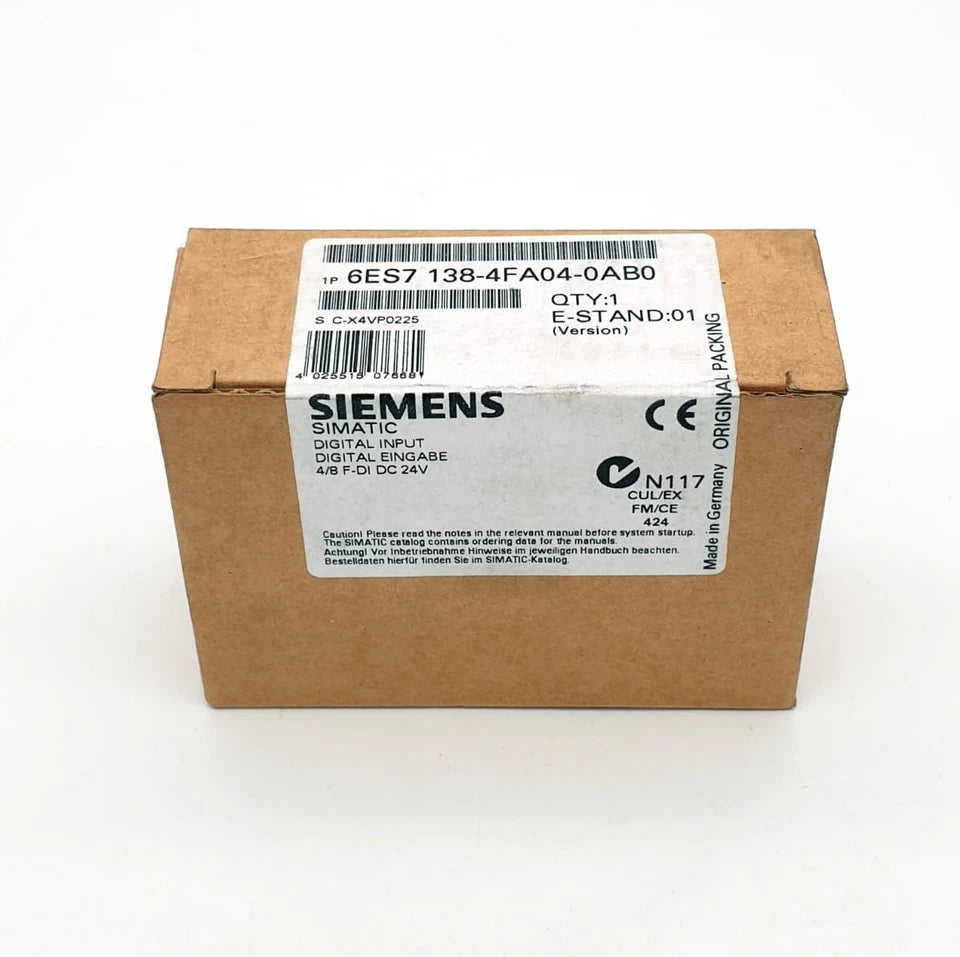 Sealed Siemens 6ES7138-4FA04-0AB0 SIMATIC DP Elektronikmodul f. ET200S in original packaging, new and unopened. Artikelnummer: 6ES7138-4FA04-0AB0.
