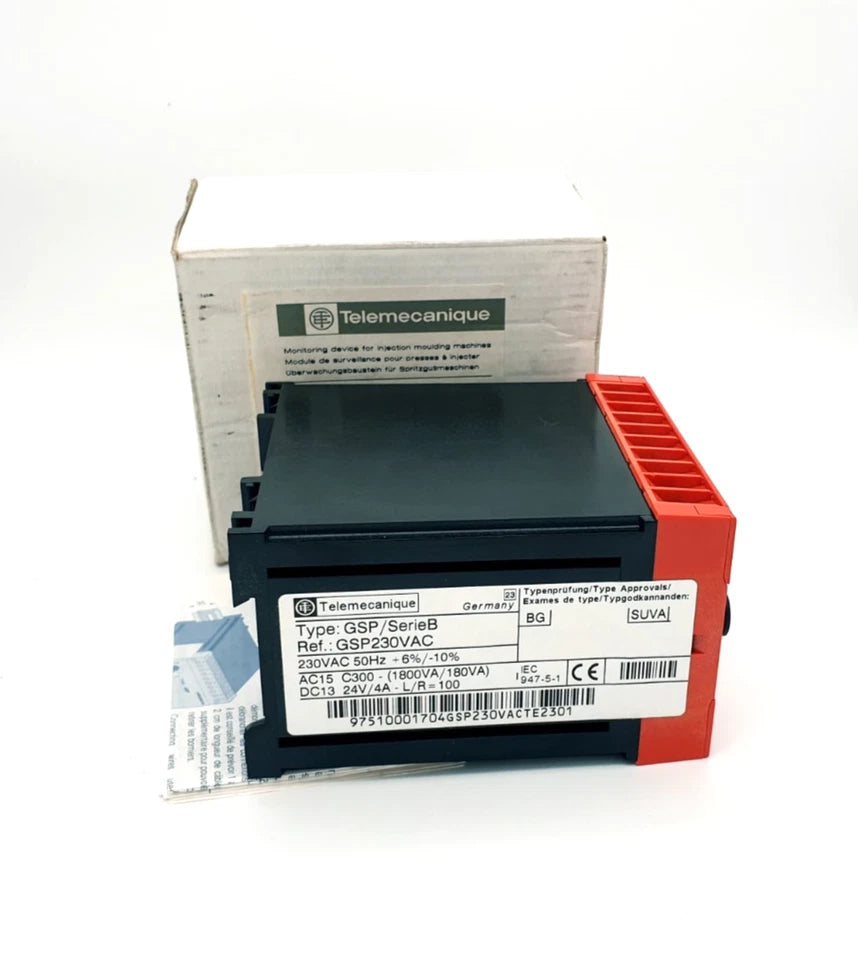 Telemecanique 021821 GSP/SerienB Überwachungsbaustein GSP230VAC in original packaging with label and specifications visible.