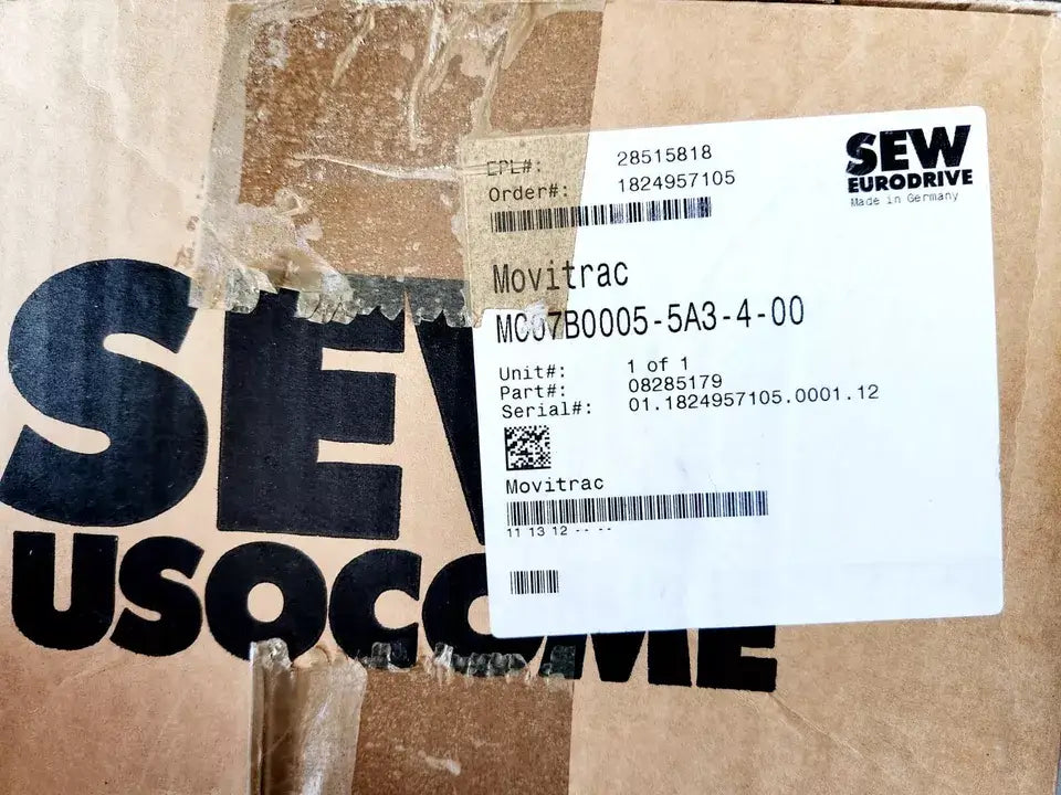 SEW Movitrac MC07B0005-5A3-4-00 packaging with product labels and specifications.