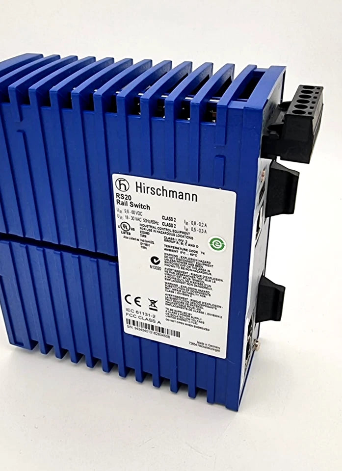 Hirschmann 937-434-013 RS20-0400S2S2SDAE Rail Switch | SW Rel. 05.0.02, managed industrial Ethernet switch, new in packaging.