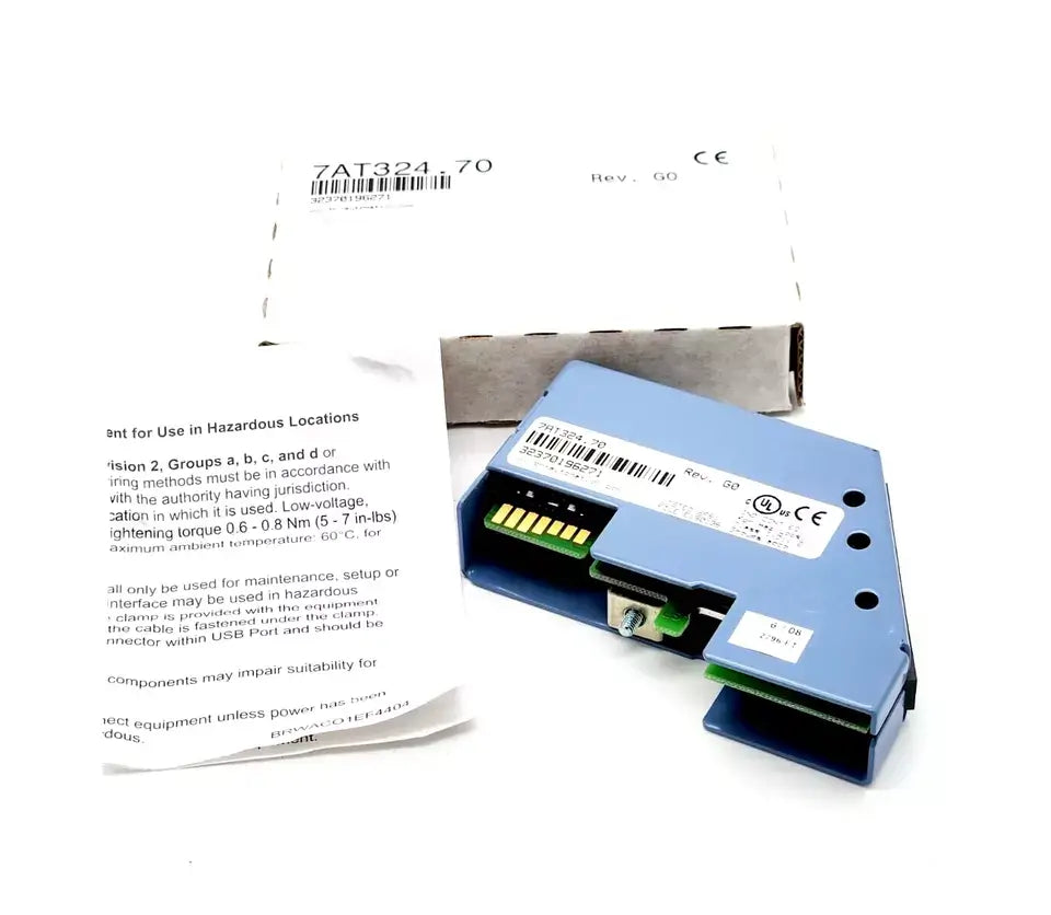 B&R 7AT324.70 Analoges Temperatureingangsmodul with packaging and manual, featuring 4 analog inputs and 2-leiteranschluss.