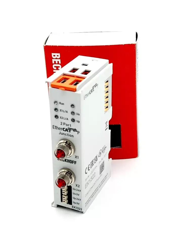 Beckhoff EK1322 P-Abzweig mit Einspeisung 2-Port-EtherCAT device, white with red box, new and original packaging