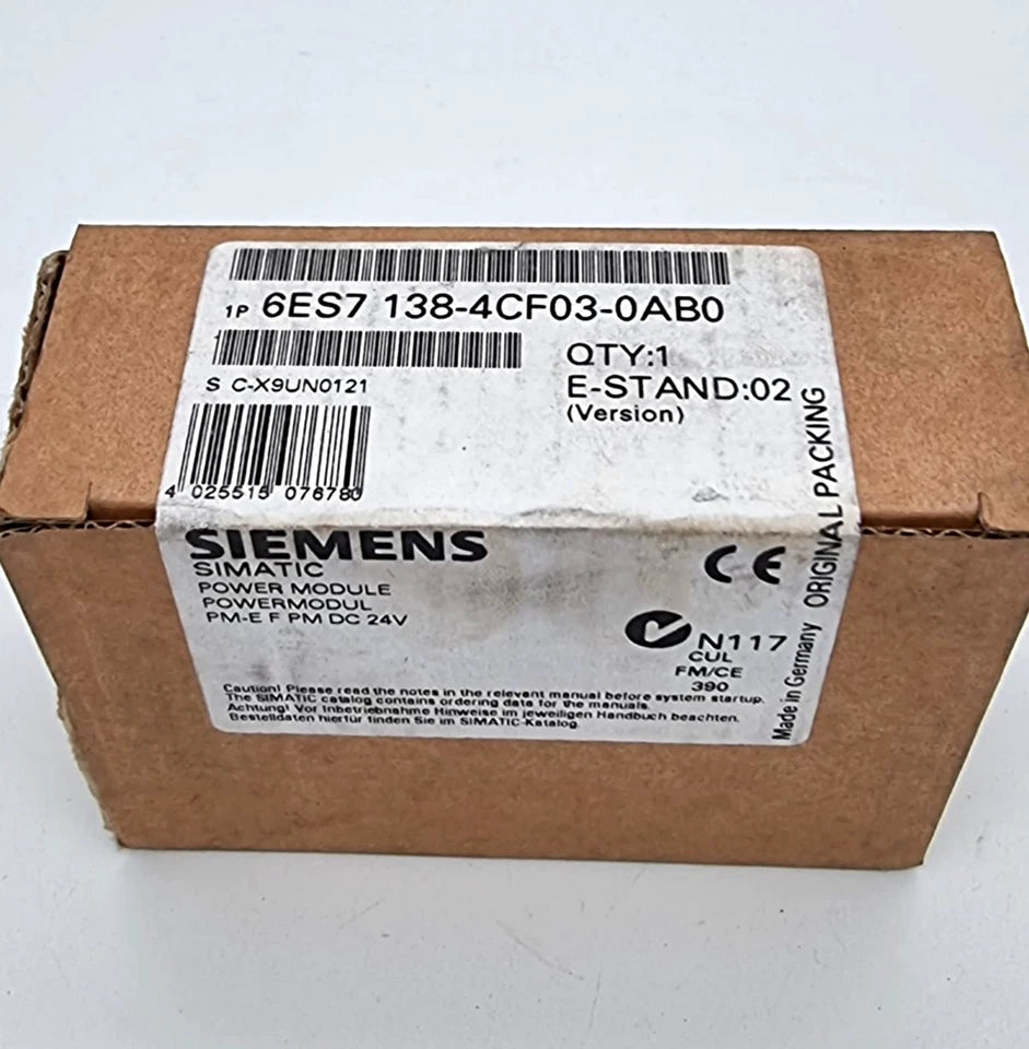 Siemens 6ES7138-4CF03-0AB0 ET200S Powermodul PM-E F PM DC24V in original packaging.
