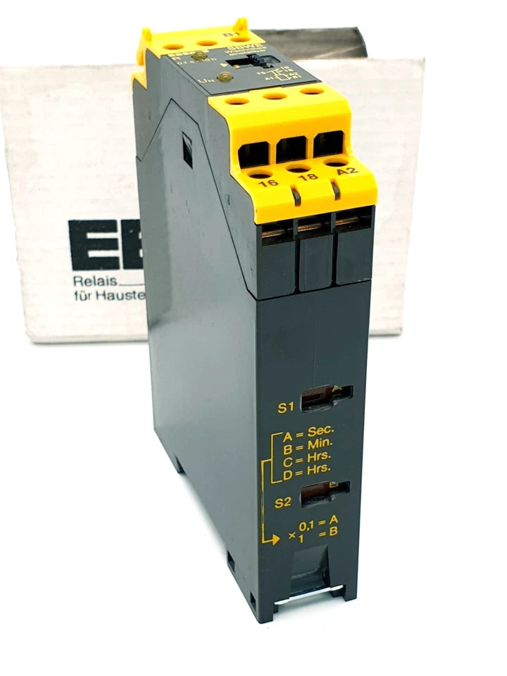 Eberle 054542147799 SBWE Wischrelais AC230V UC24V 1 Wechsler, new and sealed, featuring time relay functions for stair lighting control.