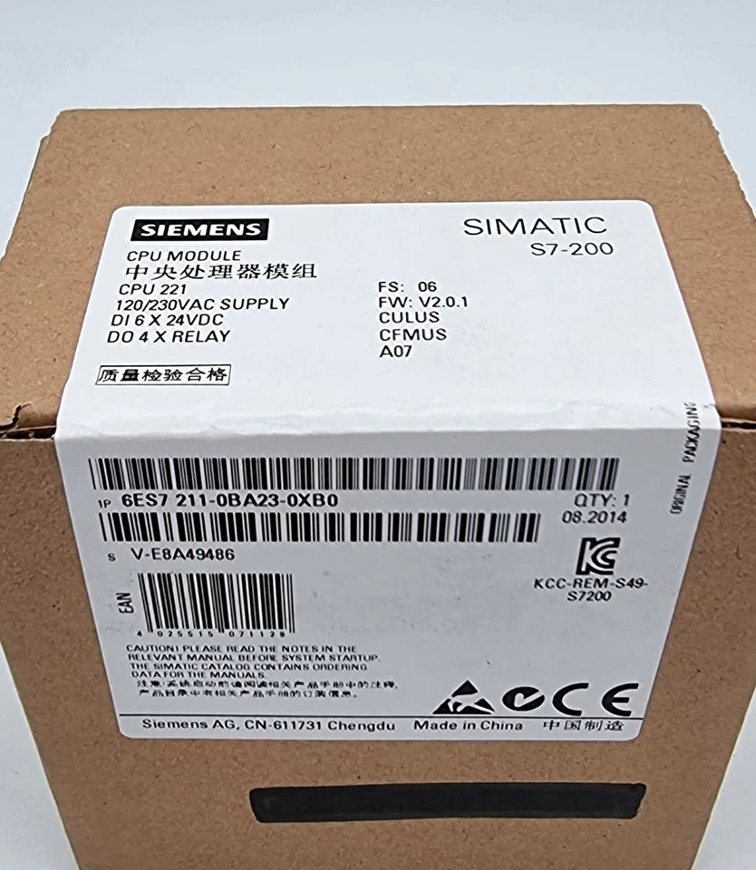 Sealed box of Siemens 6ES7211-0BA23-0XB0 SIMATIC S7-200 CPU 221 Kompaktgerät with label details