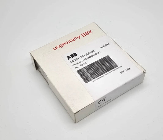 Sealed box of ABB AI930N 3KDE175513L9300 Analog Input HART AI4H with barcode and original packaging.
