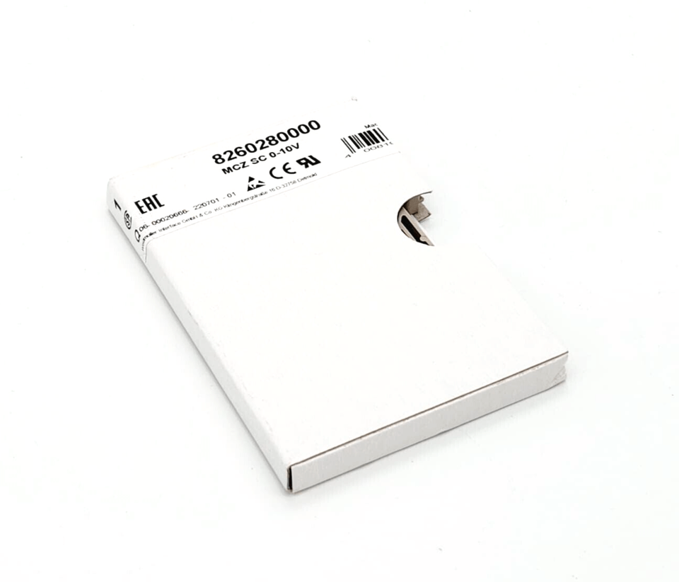 Weidmüller MCZ SC 0-10V Grenzwertüberwachung in packaging, model 8260280000, for temperature and humidity monitoring.