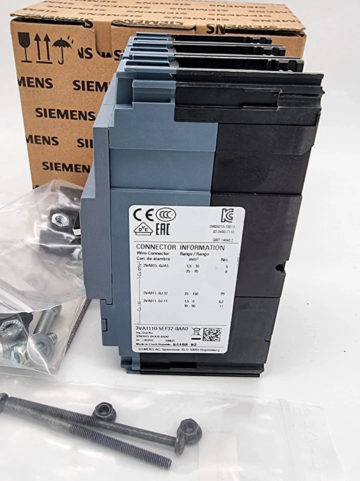 Siemens 3VA1110-5EF32-0AA0 Leistungsschalter 100A, 3-polig, mit Verpackung und Zubehör, neu und originalverpackt. ZUGFeRD-EN16931 kompatibel.