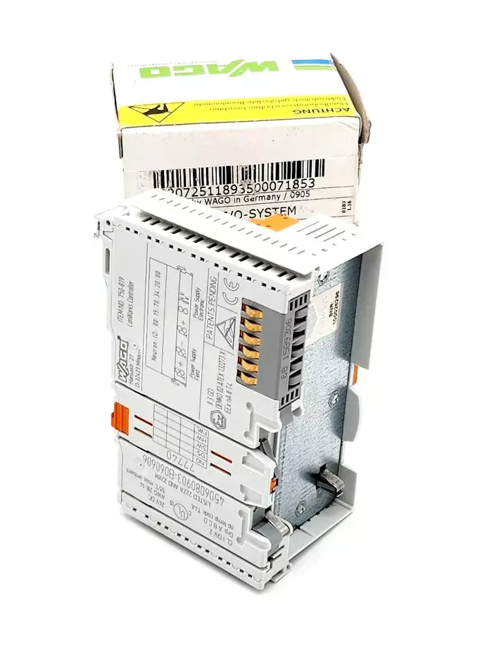 Wago 750-819 Controller LonWorks with packaging, featuring programming languages compliant with IEC 61131-3.