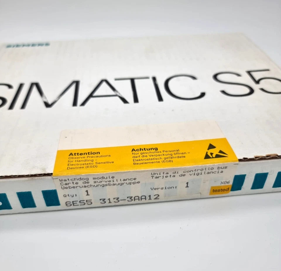 Sealed box of Siemens 6ES5313-3AA12 SIMATIC S5 Busüberwachungsbaugruppe 313 with visible labels and warnings.
